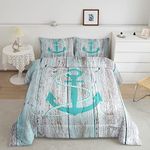 Homewish Blue Anchor Comforter Set Queen for Boys Kids Nautical Theme Room Decor Vintage Wood Planks Comforter Aldults Bedroom Ocean Bedding Set 1 Comforter with 2 Pillow Cases,Lightweight Warm Soft