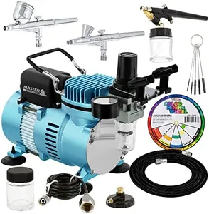 Master Airbrush Cool Runner II Dual Fan Air Compressor Professional Airbrushing System Kit with 3 Airbrushes, Gravity and Siphon Feed - Holder, Color Mixing Wheel, Cleaning Brush Set, How-To Guide