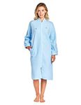 Casual Nights Women's Zip Up Front Long Fleece Robe House Dress - Blue - Large