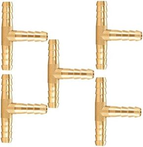 Brass Barb Tee Fittings T-Shaped 3 Ways Union 1/4" ID Hose Pipe Fitting For Water/Fuel/Air (Pack of 5)