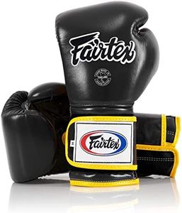 Fairtex Muay Thai Boxing Gloves BGV9 - Heavy Hitter Mexican Style Training & Sparring Gloves for Kick Boxing MMA K2 (Black/Yellow Piping, 16 oz)