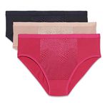 Warner's Women's Blissful Benefits Tummy Smoothing Hipster Panties Multipack, Black/Toasted Almond/Vivacious, S