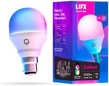 LIFX Colour A60 1000 lumens [B22 Bayonet Cap], Billions of Colours and Whites, Wi-Fi Smart LED Light Bulb, No Bridge Required, Compatible with Alexa, Hey Google, HomeKit and Siri.