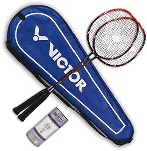 VICTOR Ultramate 6 Badmintonschläger Set für Einsteiger aus Carbon + Aluminium, Schlägerset 3 Nylonshuttle