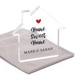 Home Sweet Home Gifts, Personalised New Home Gift for Couple Friend, First Home Gift, Moving In Housewarming Present, House Acrylic Block Gift For Him or Her, With Grey Bag