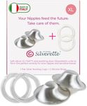 SILVERETTE The Original Silver Nursing Cups, Nipple Covers for Breastfeeding with O-Feel Silicone Rings, XL