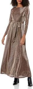Anne Klein Women's Printed Mesh L/S Maxi Dress, Gold/Pewter, Large