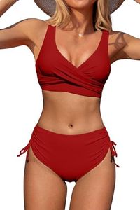 MAIABLEAU Womens Swimsuits High Wasited Bathing Suits Bikini Bottom Two Piece Swimwear Plus Size Red L