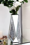 Large Glass Crystal Vase Decorative Silver Vases Home Decor with Stunning Crushed Diamond,Dry Flower Mirrored Vase 12 Inch,Can’t Hold Water