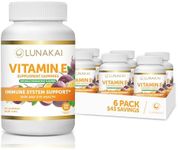 Lunakai Vitamin E Gummies with Vitamin C - Tastiest Proprietary Formula - 250mg (400IU) VIT E - Antioxidant, Skin & Eye Health Support, Non-GMO, Vegan Vitamin E Supplement - Natural Vitamina E Gummy