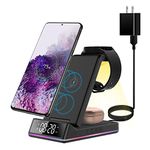 Wireless Charger with Clock+Alarm for Samsung Charging Station, 3 in 1 Android Phone Multiple Devices Charger for Galaxy S22 Ultra/S21/Z Flip/Fold 4/Buds/Galaxy Watch 5/Pro/4/3(Only for Samsung Watch)