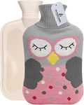 OliviaLiving Hot Water Bag Hot Water Bottle 2 Liter Heat Up and Refreezable Hot Cold Pack with Knit Cover for Pain Relief Hot Cold Therapy, Cartoon Owl (Pink)