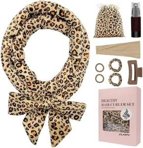 ZILAMPU No Heat Curling Rod Headband for Women and Girls, Overnight Velour Hair Roller Wrap for Long Curls - Leopard Print