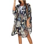 Women's Kimono Beach Swimsuit Cover Up Chiffon Cardigan Summer Floral Print Cardigans Open Front Cover Ups Loose Swimwear Summer Chiffon Kimono Robe Tops Beach Bikini Cover up Blouse