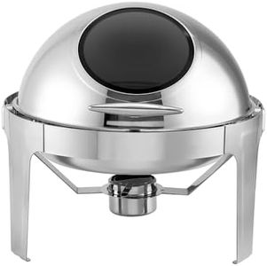 GarveeHome 6.8 Qt Round Roll Top Chafing Dish Buffet Set, Stainless Steel Food Warmer with Visible Lid, Fuel Holder and Water Pan for Parties, Catering and Events