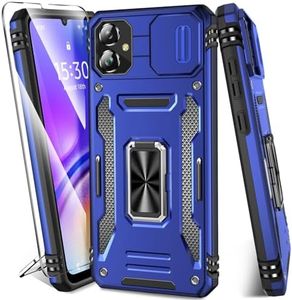 DMDMBATH for Samsung Galaxy A05 Case with Screen Protector+Slide Camera Cover Samsung A05 Case with Magnetic Kickstand Ring, Military Grade Shockproof Protective Case for Galaxy A05 (Blue)