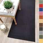 Custom Size Black Solid Plain Rubber Backed Non-Slip Hallway Stair Runner Rug Carpet 22 inch Wide Choose Your Length 22in X 5ft