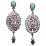 Rosemarie & Jubalee Women's Unique Statement Natural Howlite Western Style Copper Concho Drop Post Earrings, 2.5"