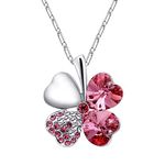 Merdia Four Leaf Clover Heart-shaped Crystal Pendant Necklace | Necklaces for Women | Heart Necklace | Silver necklace for Women | Womens Gifts | Heart Pendant Necklace | 4 Leaf Clover Necklace,