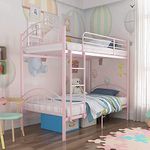 METALMASTER Twin Loft Single Metal Bunk Bed, Space Saving Design (Mattress Not Included) (Pink)