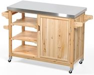 YITAHOME 53.74 L x 20.27 W Inches XL Outdoor Table and Storage Cabinet Solid Wood Movable Grill Table with Stainless Steel Top, Spice Rack, Side Handle for Outside Patio Kitchen Island or Bar Cart