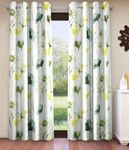 Home Sizzler 2 Pieces Abstract Garden Eyelet Polyester Semi Sheer Door Curtains-7 Feet, Green