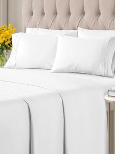 King 6 Piece Sheet Set - Hotel Quality, Extra Soft - Deep Pocket Sheets with Secure Fit - Sheet Set w/Flat Sheet, Fitted Sheet & 4 Pillowcases - Wrinkle Free, Comfy & Breathable - King White Sheets