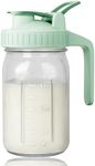 VA1KENE 32oz Breast Milk Pitcher, 1 Qurat Glass Mason Jar with Flip Cap Lid and Pour Spout, 100% Airtight Leakproof Water Jugs for Iced Sun Tea, Juice, Cold Coffee, Breastmilk Storage Container, Green