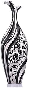 LCCCK Silver and Black Tall Skinny Vase, Floor Vase Decorative for Living Room, Decor Accent& Stylish Centerpiece, Modern Home Room Office Bedroom Kitchen Wedding Décor