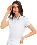 Zingther Women's Breathable and Athletic Fast Dry Tennis Crop Tops, Cropped Sport Polo Shirts for Girls White