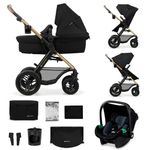 Kinderkraft MOOV2 AIR Pram 3 in 1 Set, with Infant Car Seat Mink PRO I-Size, Travel System, Baby Pushchair, Buggy, Foldable, for Newborn, from Birth to 3 Years, Inflatable Wheels, Black