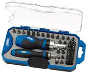 Draper 42 Piece Ratchet Screwdriver Bit Set | Stubby Grip Drivers Hand Tools | DIY and Professional Kit | 1/4" and 20mm Drive Precision Bits | 46479