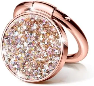 GVIEWIN Glitter Cell Phone Ring Holder, Metal Kickstand Grip 360° Rotation Compatible with iPhone 15 Pro Max/15 Plus/14/13/12 Series & Galaxy S24/S23 Ultra and Other Phones(PinkGold Glitter)