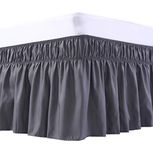 MEILA Wrap Around Bed Skirt Three Fabric Sides Elastic Dust Ruffled 18 Inch Tailored Drop,Easy to Install Fade Resistant-Dark Grey, Queen/King