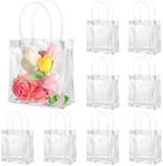 BESARME 20 Pack 6.3" x 5.9" x 2.8" Clear Gift Bags with Handle, Reusable Plastic Small Gift Bags for Party Favors Christmas Wedding Birthday