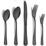 Black Silverware Set, Mirror Polish 40-Piece Stainless Steel Flatware Set,Kitchen Utensil Set Service for 8,Tableware Cutlery Set for Home and Restaurant, Dishwasher Safe