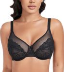 DotVol Women's Plus Size Full Coverage Sexy Lace Unpadded Underwire Bras Minimizer Everyday Bra(Black, 38D)