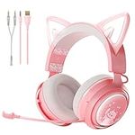 SOMIC Pink Cat Ear Headphones, 3.5mm Gaming Headsets for PC, Laptop, PS4/5, Xbox One, Stereo Surround Sound, Noise Cancelling Retractable Mic, LED Light, Wired Headphone for Girls, Woman