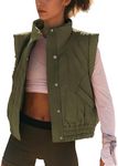 Songling Womens Cropped Puffer Vest High Neck Lightweight Mujer Quilted Puffy Vests Fall Jacket 2024 with Pockets(Army-Green,L)