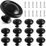 Juibao Black Cabinet Door Knob, Mushroom Drawer Knob, Single Hole Round Drawer Pull Handle with Matching Screws, Dia. 1.2 Inch/30mm Aluminum Alloy, Pack of 12