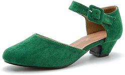 Enelauge Women's Ankle Strap Closed Toe Low Chunky Heel Dress Work Pumps, Suede Green, 10.5