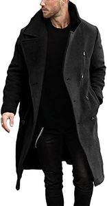 Ciaorbis Men's Trench Coat Notch Lapel Double Breasted Long Peacoat Warm Soft Overcoat, Black, X-Large