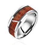 Uloveido His and Hers Stainless Steel Wedding Band Wood Inlay Engagement Couple Rings for Women Y1539 (Steel, Size R1/2)