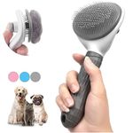 Dog Brush Cat Brush Comb - Dog Brushes For Grooming - Dog Cat Self Cleaning Slicker Brushes with Smooth handle - Cleaning Button Pet Grooming Tool for Dogs Cats Shedding Tools Massage Brush (GREY)