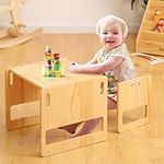 FUNLIO Montessori Weaning Table and Chair Set for Toddlers Age 1-3, Height Adjustable Toddler Table and Chair Set, Cube Kids Table Chair for Reading/Eating/Playing, Easy to Assemble, CPC Certified