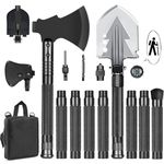 GOJAWAY Outdoor Camping Gear Tactical Shovel Axe Survival Multi tool, 55” Over-Length Trekking Pole Off Road Kit Military Grade for Garden Entrenching Car Emergency Heavy Duty Cold Steel Folding Spade