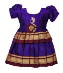 Amba Collection Boutique's Girl's Traditional Ethnic Wear Reshim Cotton Nath Khan Frock (Dark Blue, 12)