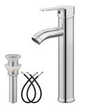 gotonovo Bathroom Faucet One Hole Single Handle Deck Mount Vessel Sink Faucet Lavatory Vanity Modern Tall Mixer Bar Tap with Water Supply Lines and Metal Pop Up Drain Polish Chrome