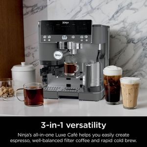 Ninja Luxe Premier 3-in-1 Coffee Machine – Espresso, Latte, Cold Brew Maker with Bean Grinder & Milk Frother, Gun Metal