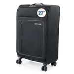 Pierre Cardin Soft Shell 27 Inch Suitcase with x4 Spinner Wheels - Durable & Quality Tested Soft Sided Luggage | Light 2.76 Kg 69cm 51 litres Capacity CL614 (Black & Light Grey, Medium)